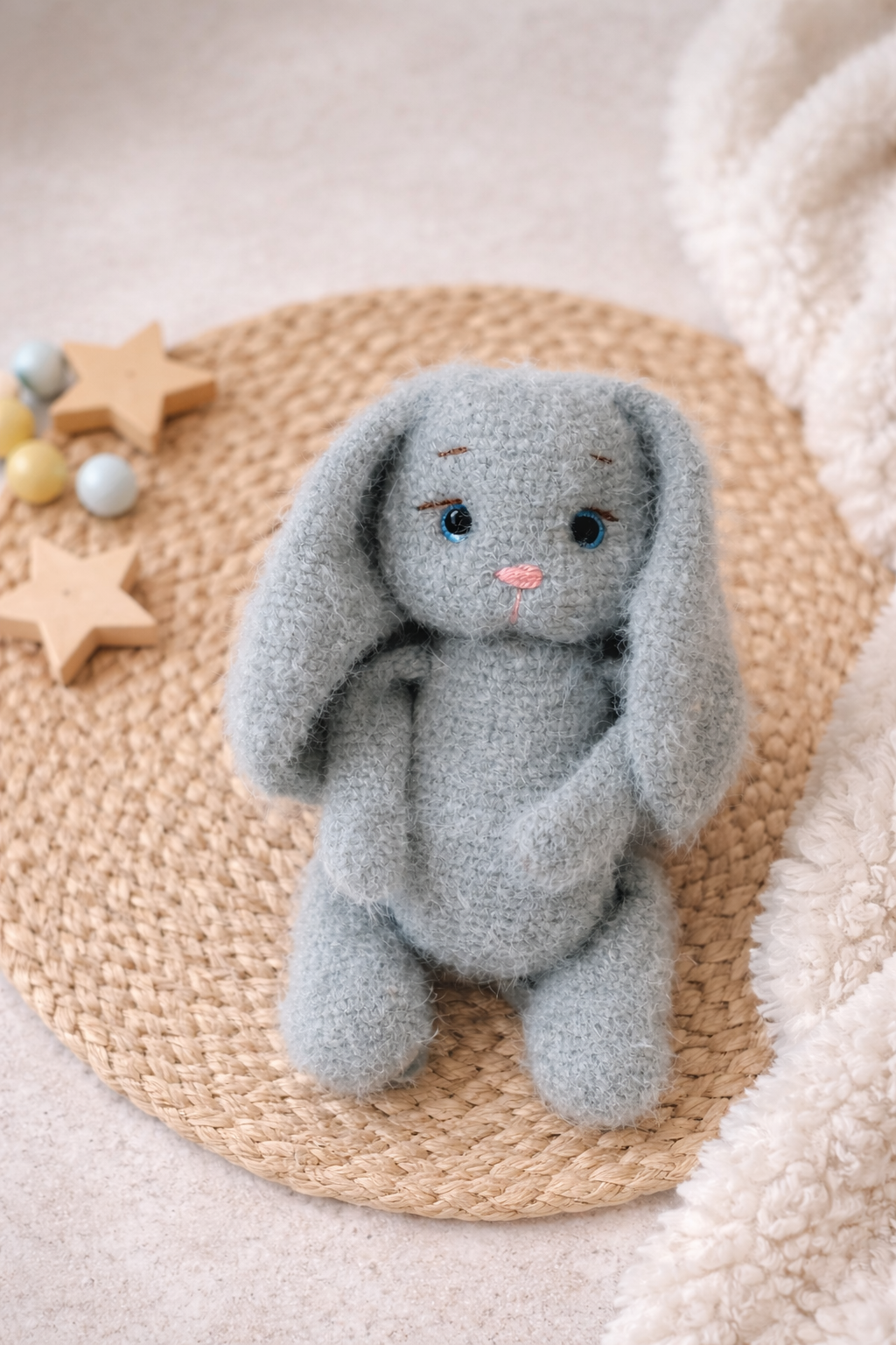 Fluffy Cashmere Yarn Bunny - Handmade Comfort Toy