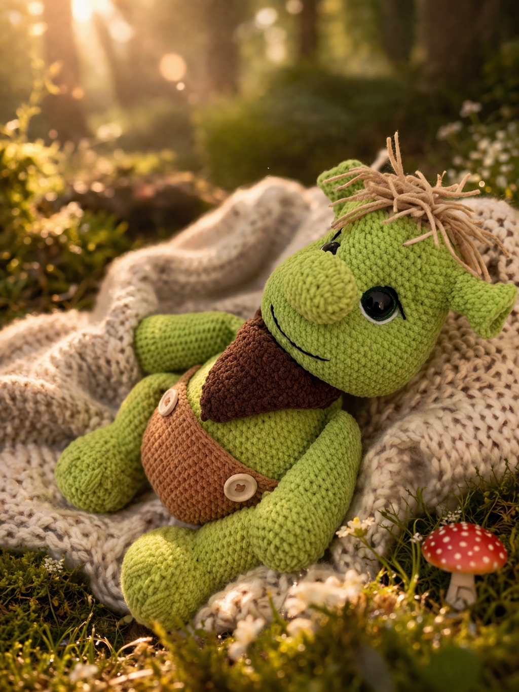 Handmade Green Ogre Crochet Toy – Soft Velvet Comfort Toy for Kids (31 cm)
