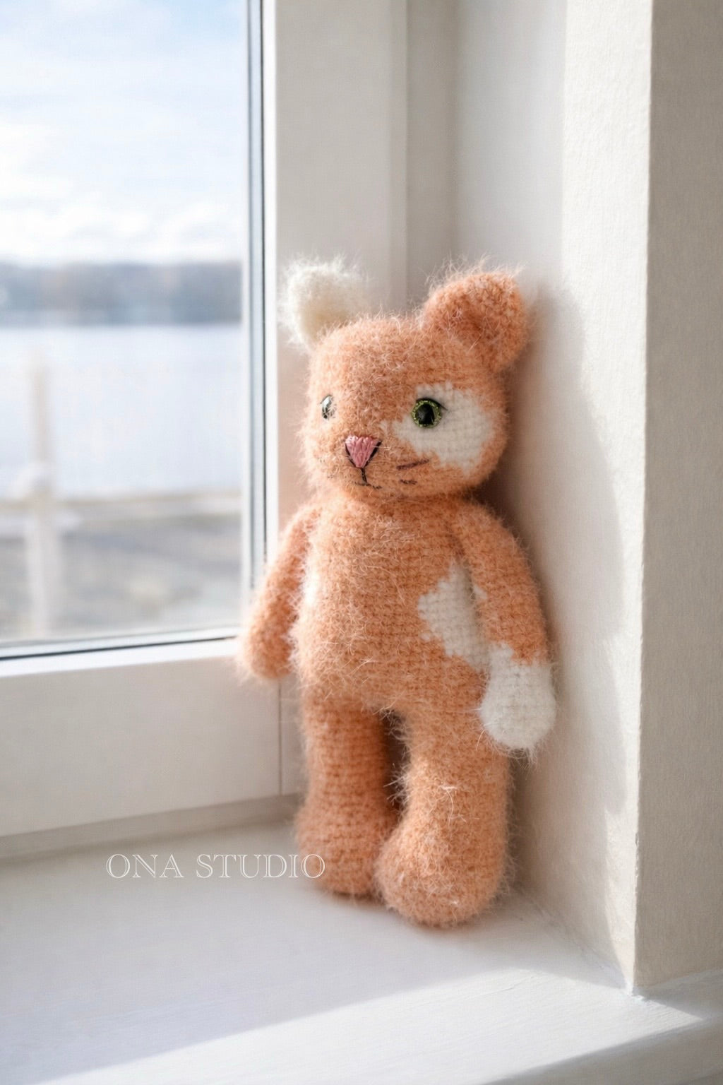 Fluffy Cashmere Yarn Cat - Handmade Comfort Toy (34cm)
