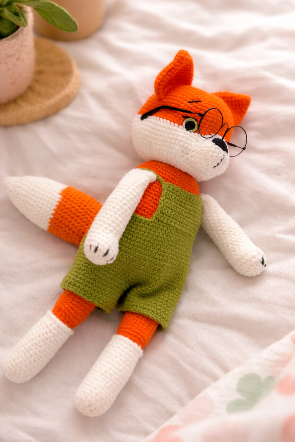 Handmade Crochet Fox Toy - Soft Cotton & Wool Comfort Toy (40 cm) | UK Dispatch