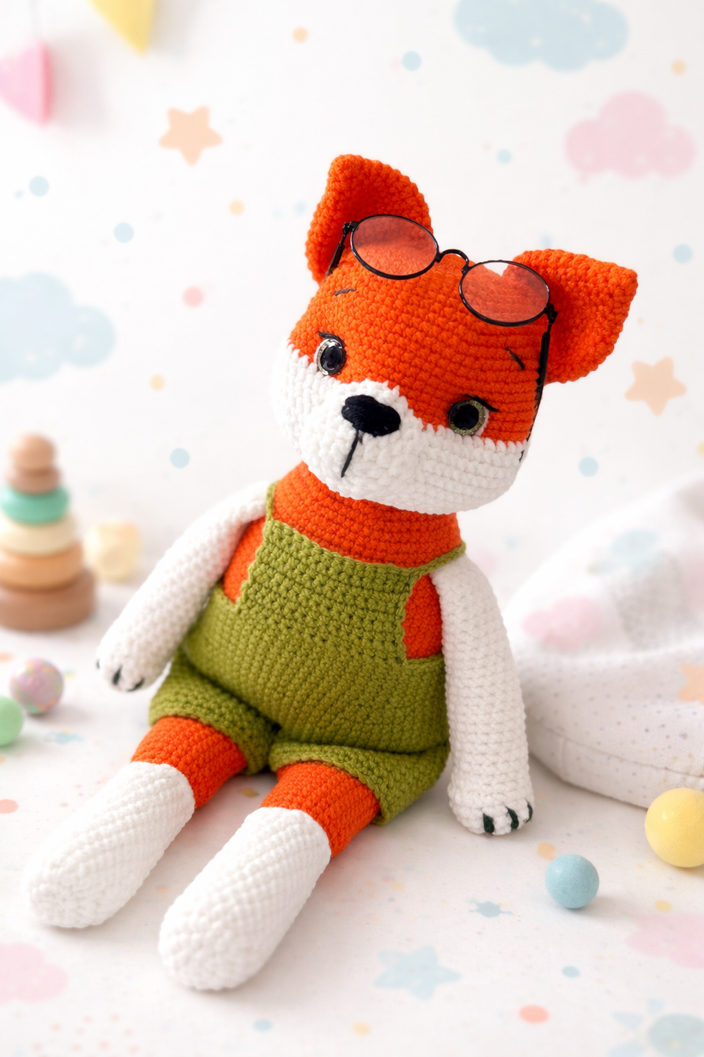 Handmade Crochet Fox Toy - Soft Cotton & Wool Comfort Toy (40 cm) | UK Dispatch