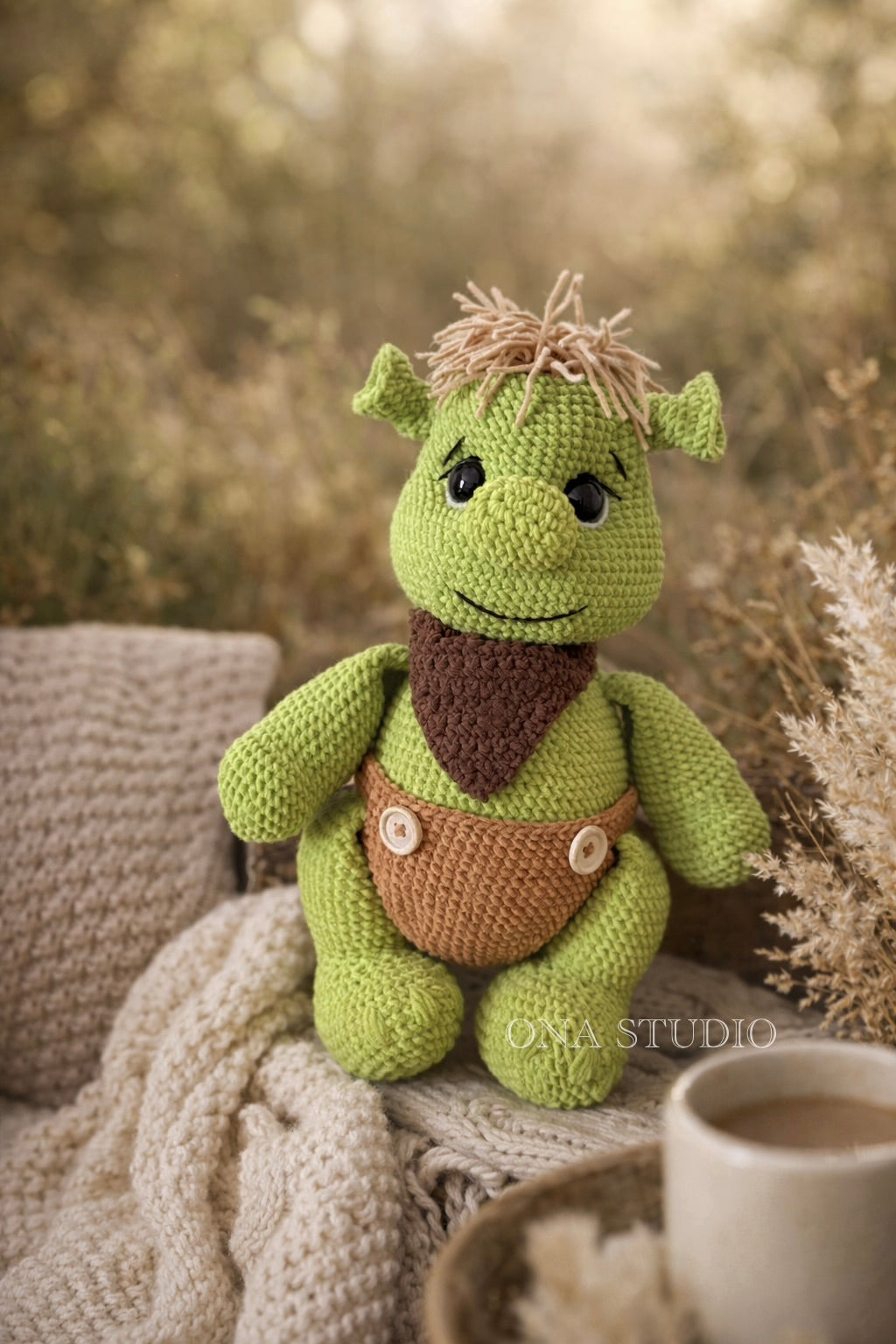 Handmade Green Ogre Crochet Toy – Soft Velvet Comfort Toy for Kids (31 cm)