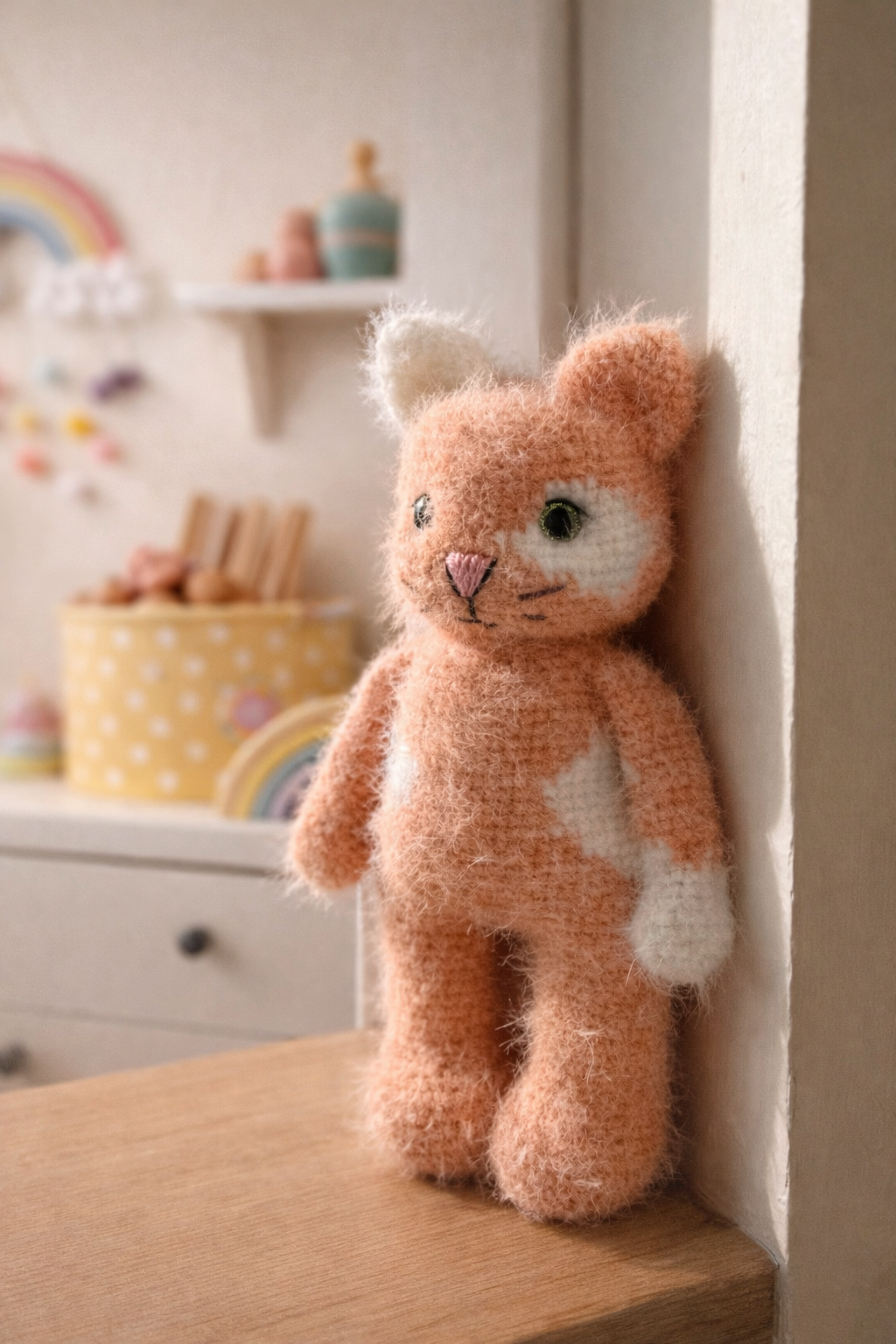 Fluffy Cashmere Yarn Cat - Handmade Comfort Toy (34cm)