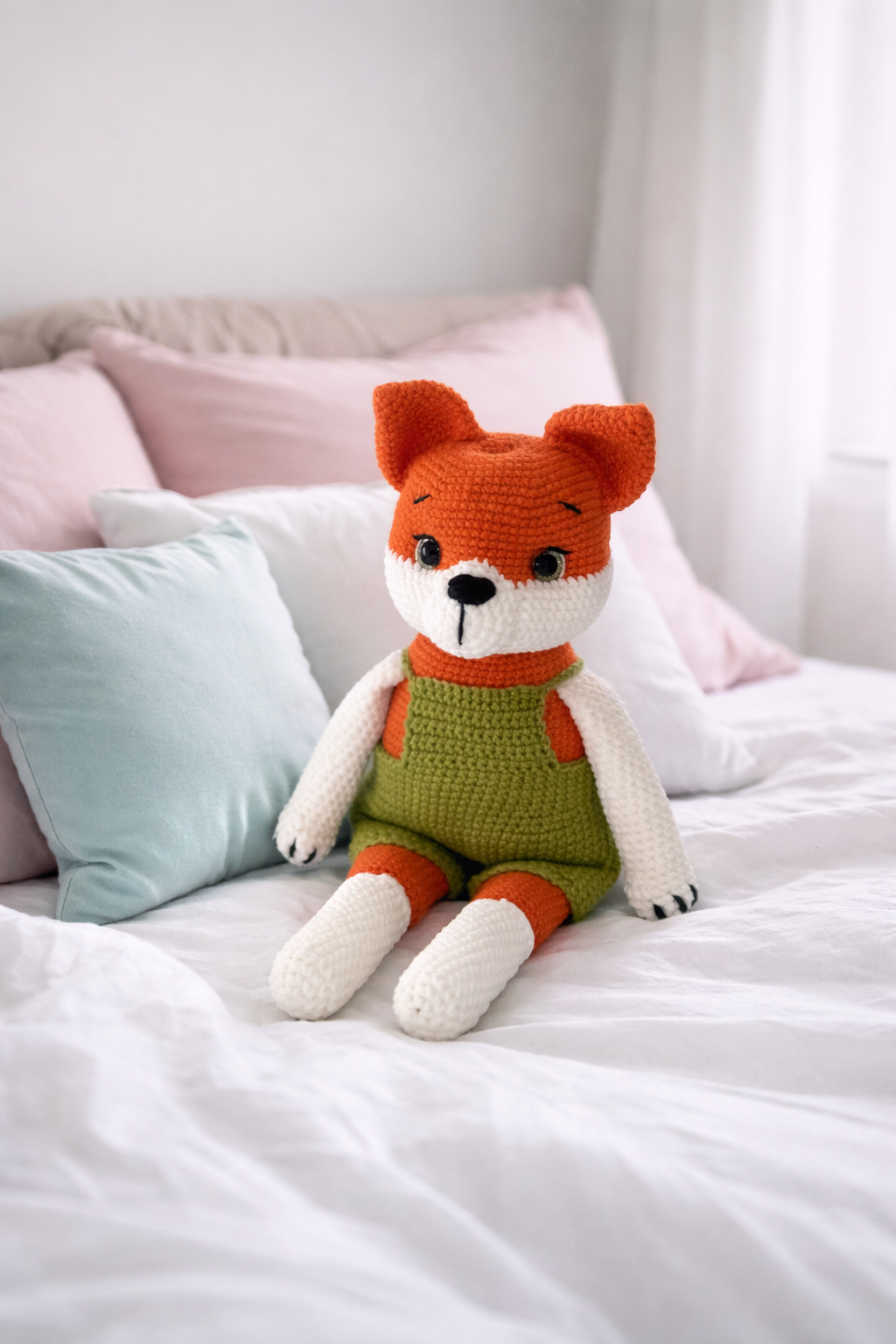Handmade Crochet Fox Toy - Soft Cotton & Wool Comfort Toy (40 cm) | UK Dispatch