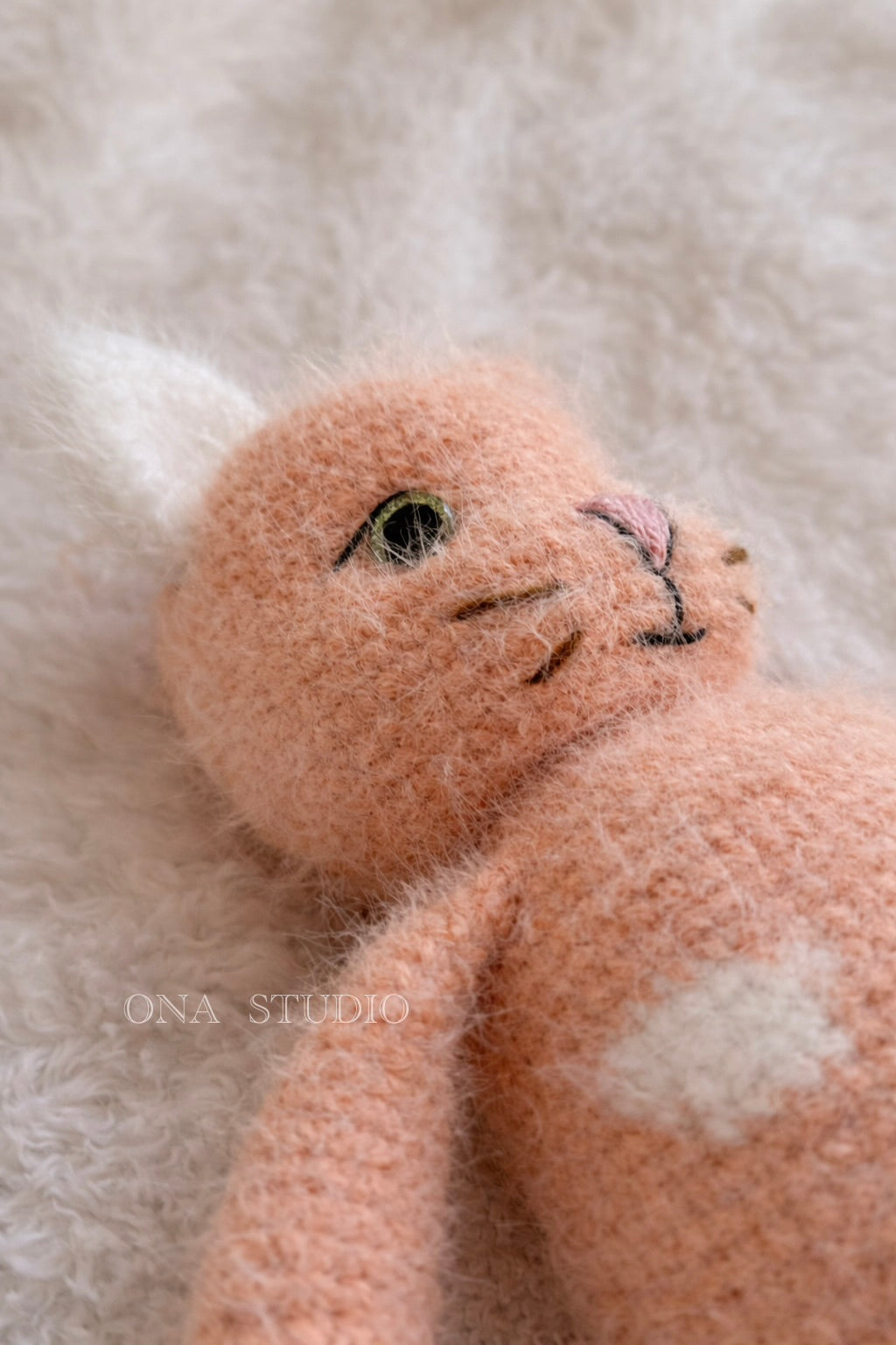 Fluffy Cashmere Yarn Cat - Handmade Comfort Toy (34cm)