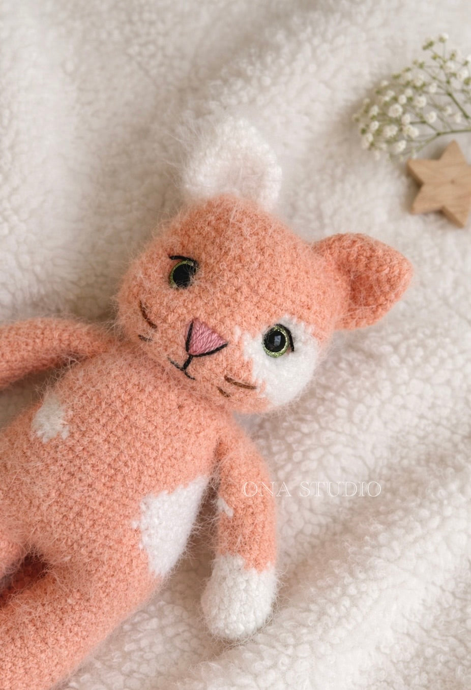Fluffy Cashmere Yarn Cat - Handmade Comfort Toy (34cm)