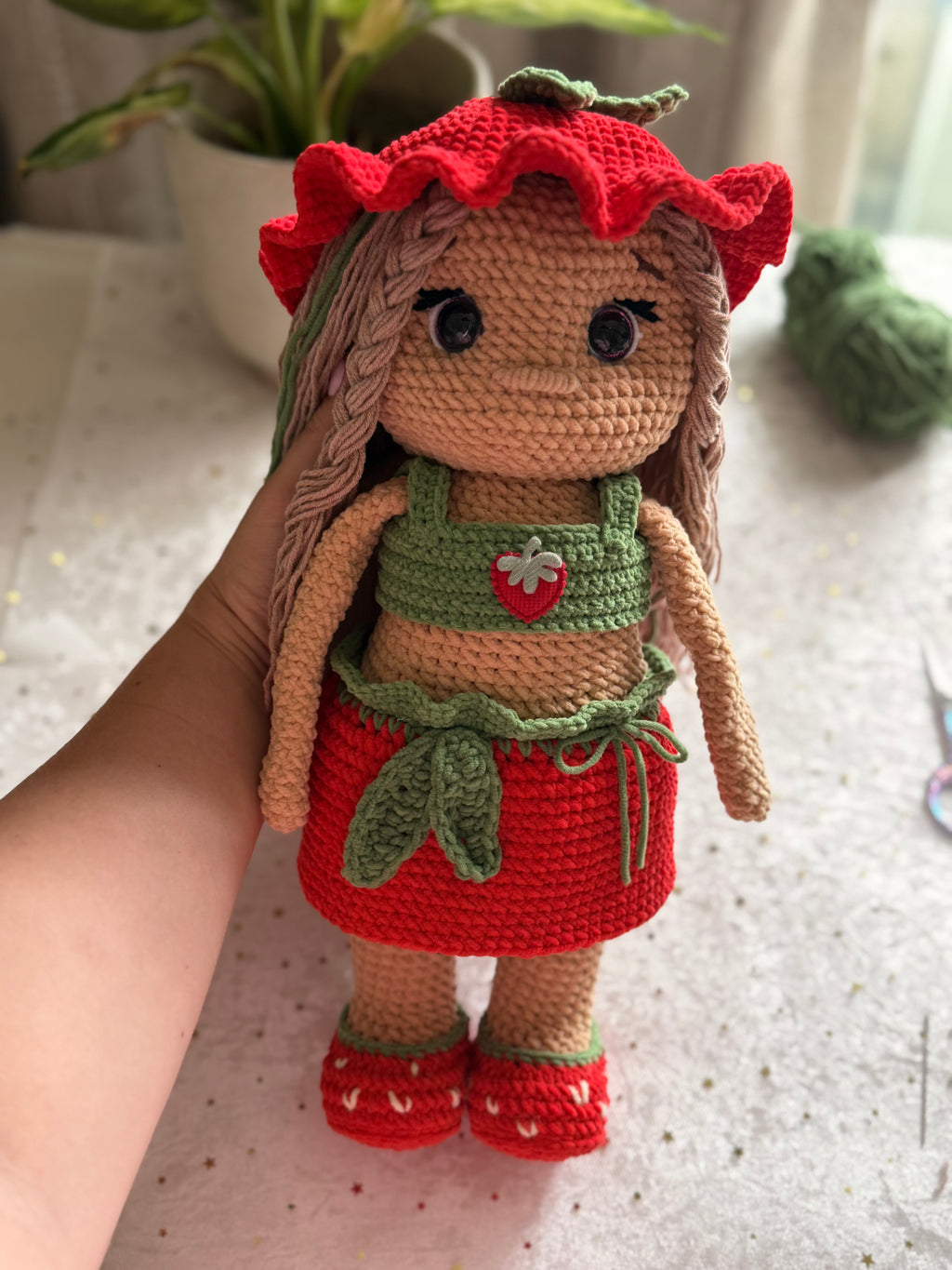 Strawberry Velvet Doll | Handmade Crochet Doll | Personalised Gift for Girls