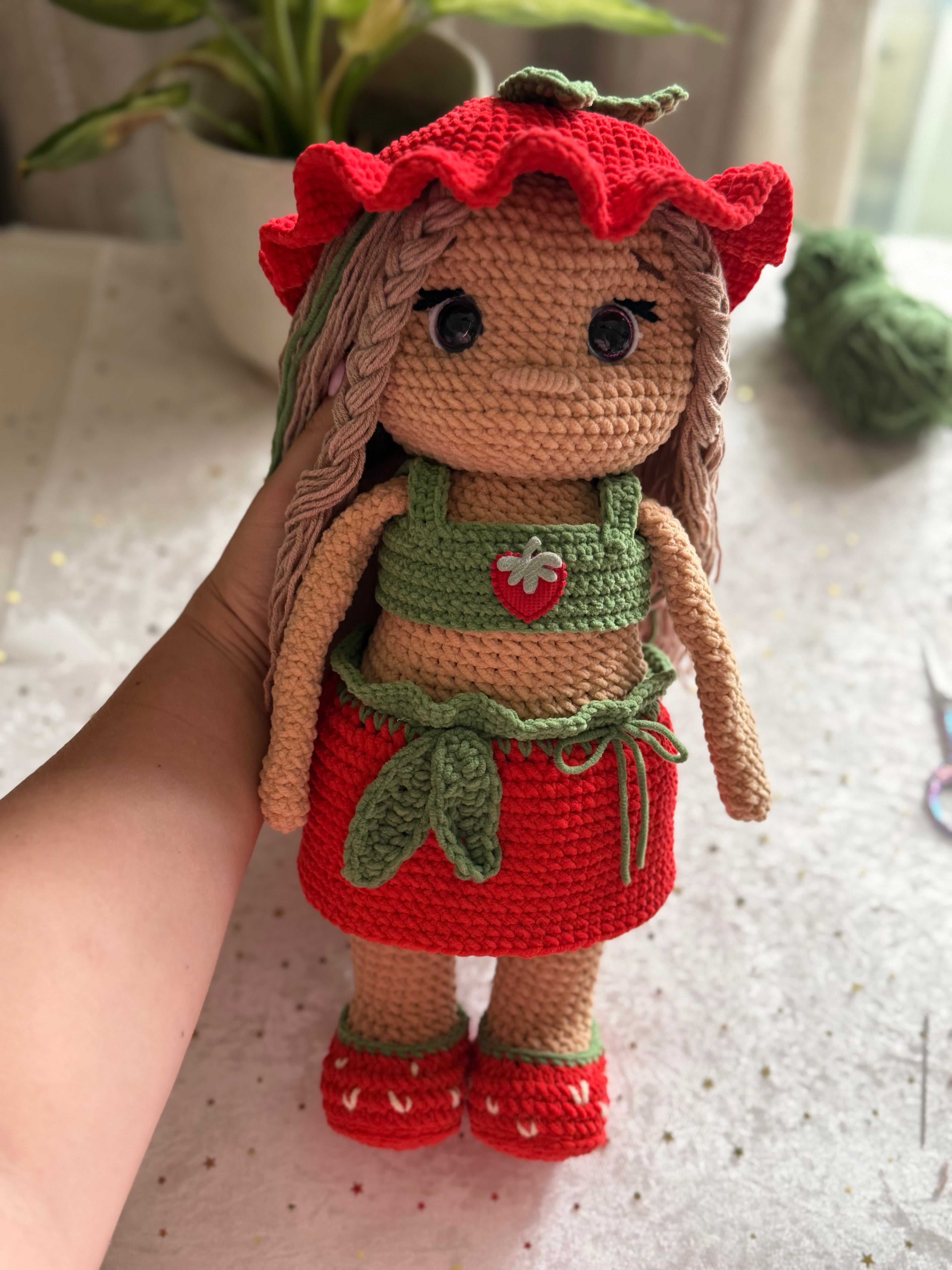 Strawberry Velvet Doll | Handmade Crochet Doll | Personalised Gift for Girls