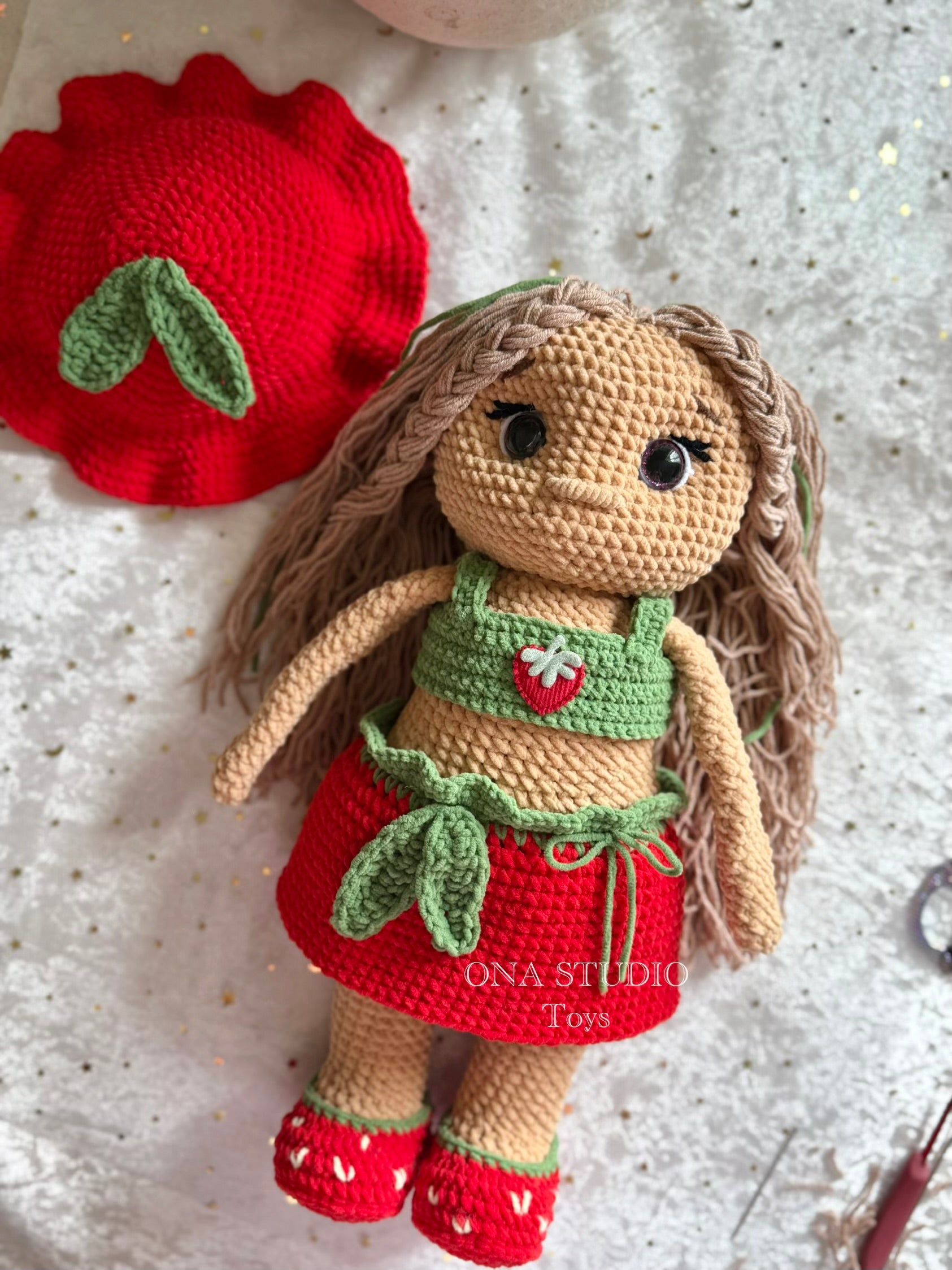 Strawberry Velvet Doll | Handmade Crochet Doll | Personalised Gift for Girls
