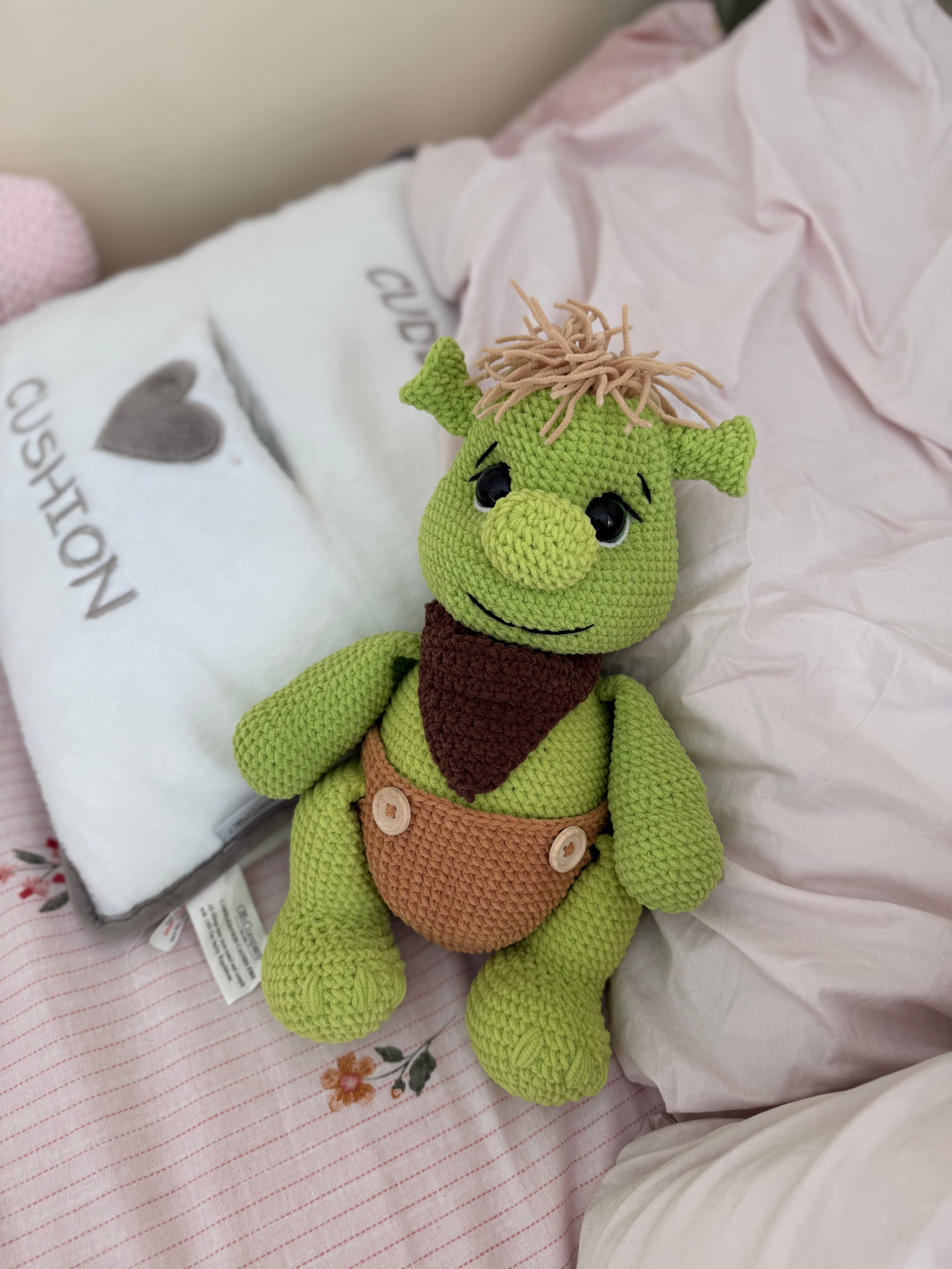 Handmade Green Ogre Crochet Toy – Soft Velvet Comfort Toy for Kids (31 cm)