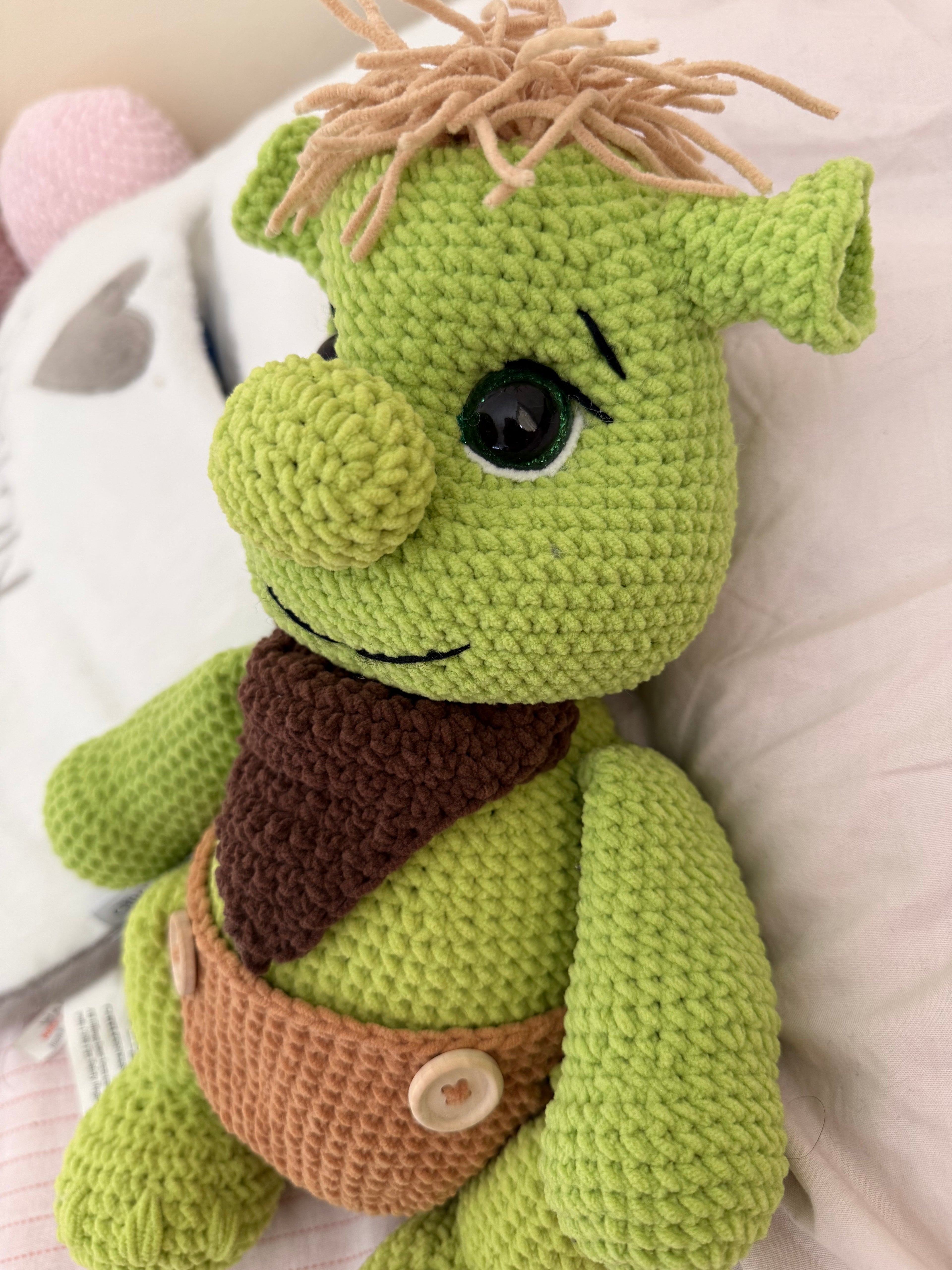 Handmade Green Ogre Crochet Toy – Soft Velvet Comfort Toy for Kids (31 cm)