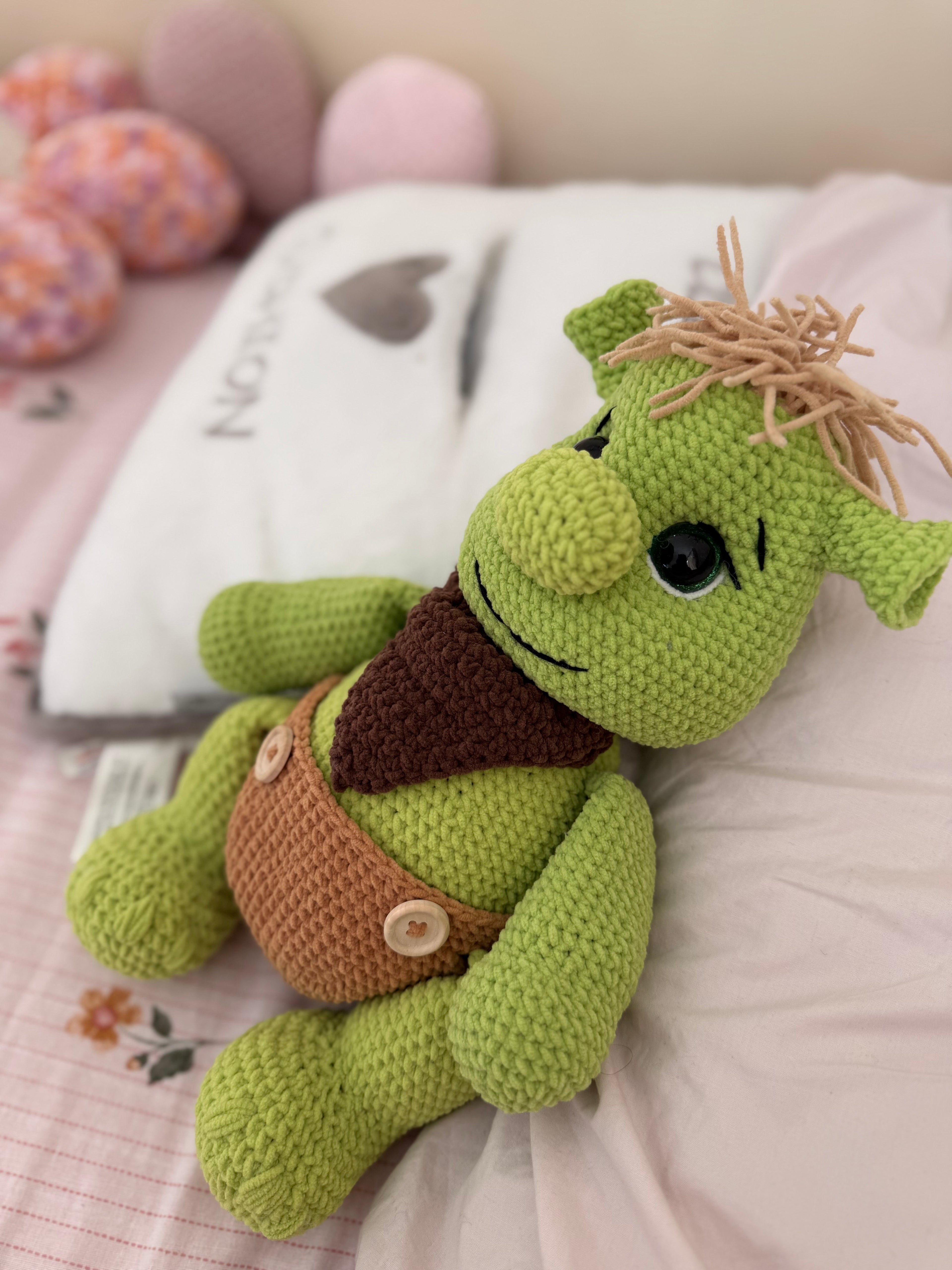Handmade Green Ogre Crochet Toy – Soft Velvet Comfort Toy for Kids (31 cm)